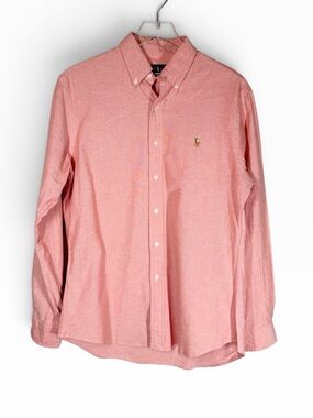 RALPH LAUREN Men's Large Slim Fit Stretch Oxford Washed Red Button Down